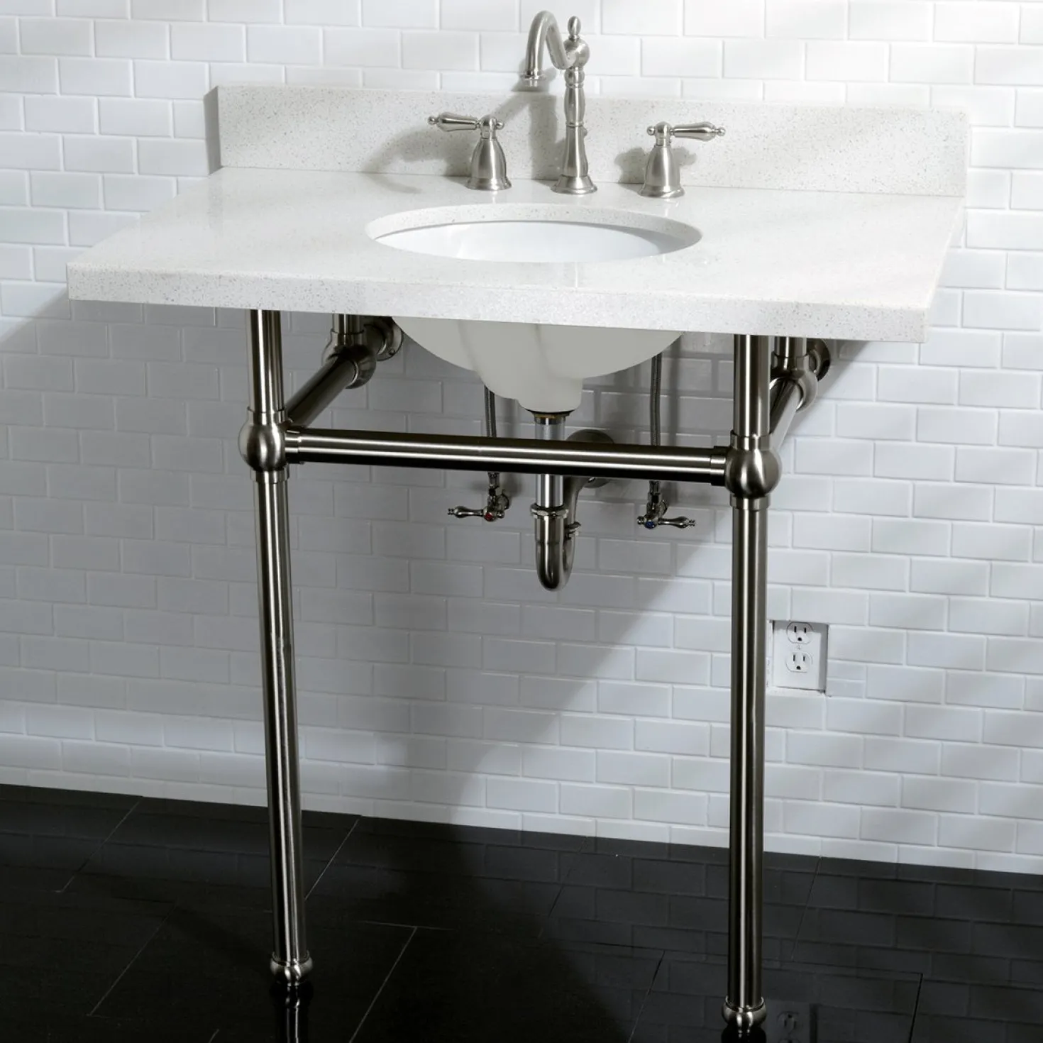 Kingston Brass Heritage 8-Inch Widespread Bathroom Faucet with Brass Pop-Up