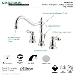 Kingston Brass Heritage 8-Inch Widespread Bathroom Faucet with Brass Pop-Up