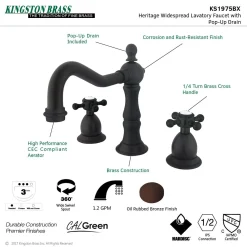 Kingston Brass Heritage 8-Inch Widespread Cross-Handle Bathroom Faucet