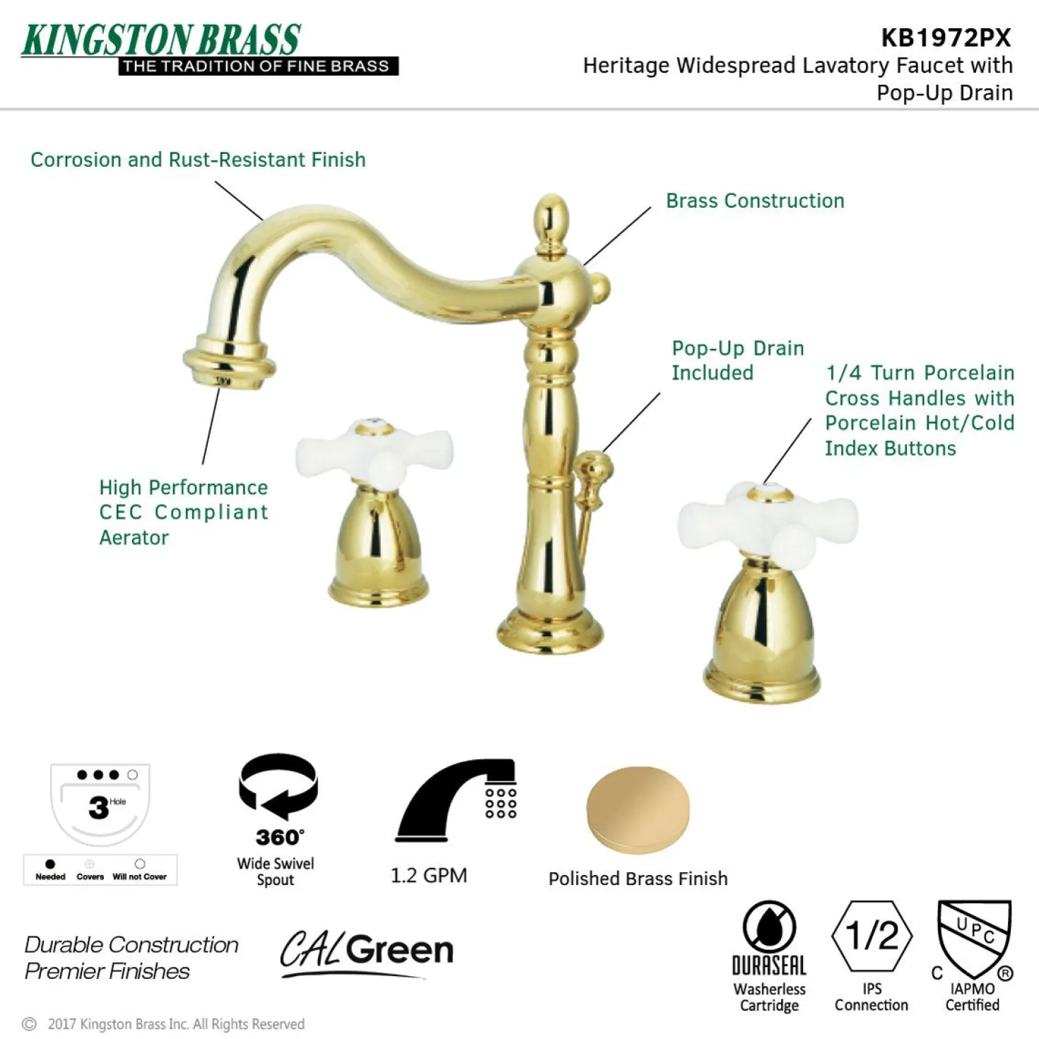 Kingston Brass Heritage 8-Inch Widespread 3-Hole Bathroom Faucet