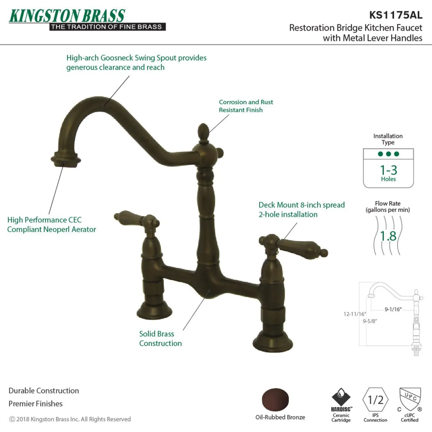 Kingston Brass Heritage Kitchen Bridge Faucet