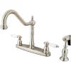 Kingston Brass Heritage Lever Handle 8" Center Kitchen Faucet with Brass Sprayer
