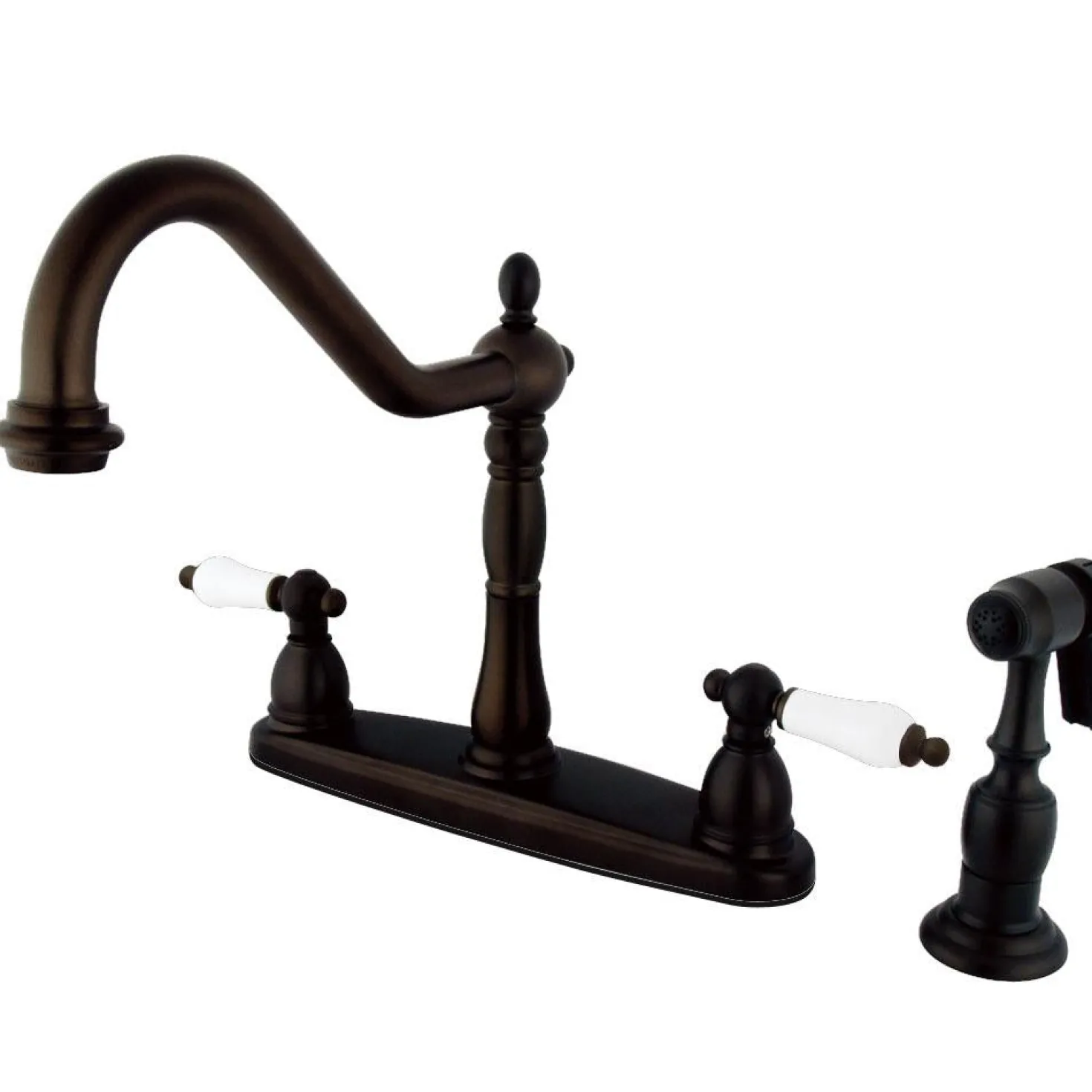 Kingston Brass Heritage Lever Handle 8" Center Kitchen Faucet with Brass Sprayer