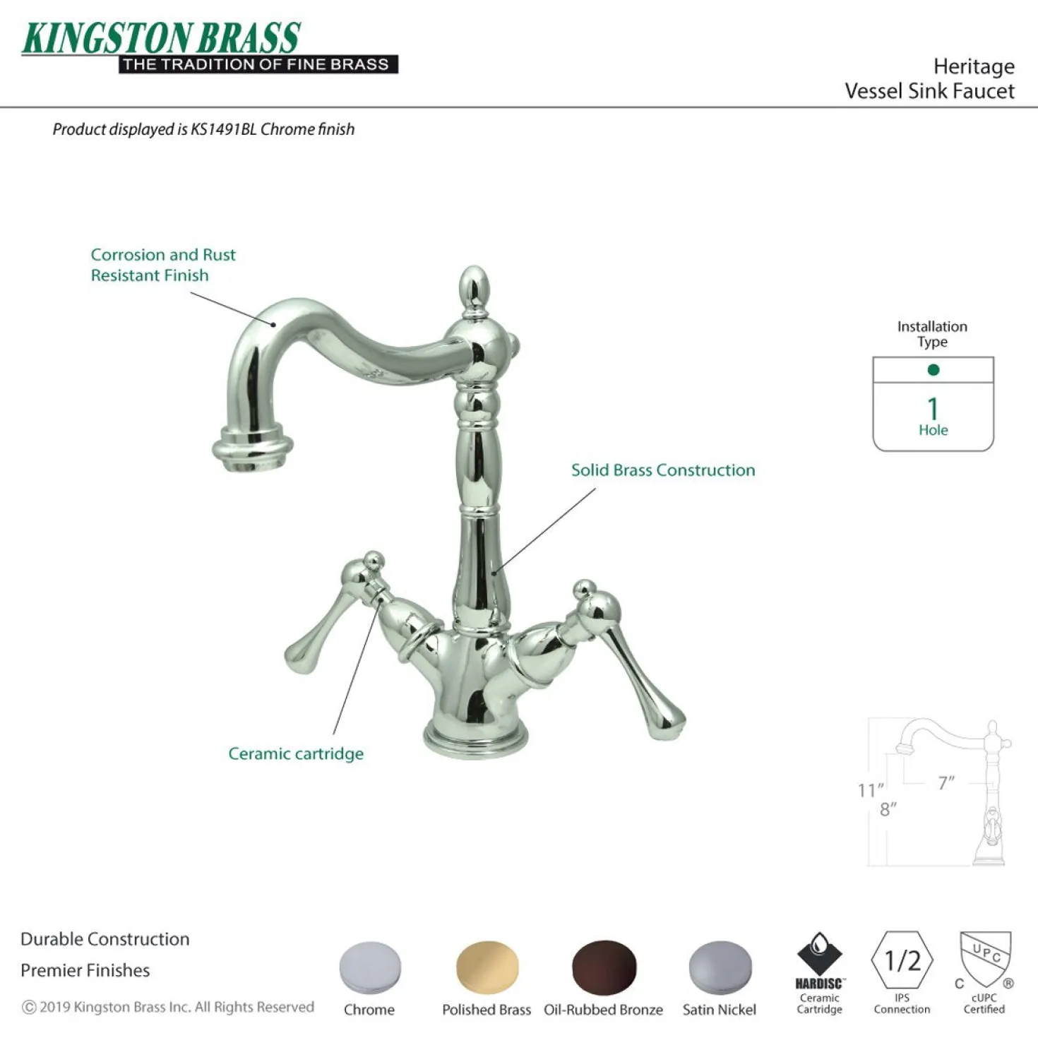 Kingston Brass Heritage Lever-Handle Vessel Sink Faucet