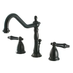 Kingston Brass Heritage Onyx Widespread Lavatory Faucet with Black Porcelain Lever Handle