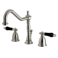 Kingston Brass Heritage Onyx Widespread Lavatory Faucet with Black Porcelain Lever Handle