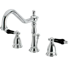 Kingston Brass Heritage Onyx Widespread Lavatory Faucet with Black Porcelain Lever Handle