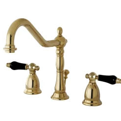 Kingston Brass Heritage Onyx Widespread Lavatory Faucet with Black Porcelain Lever Handle