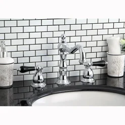 Kingston Brass Heritage Onyx Traditional Widespread Lavatory Faucet with Black Porcelain Lever Handle