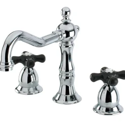 Kingston Brass Heritage Onyx Widespread Solid Brass Lavatory Faucet with Black Porcelain Cross Handle