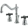 Kingston Brass Heritage Onyx Widespread Lavatory Faucet with Black Porcelain Cross Handle