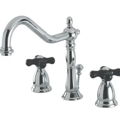 Kingston Brass Heritage Onyx Widespread Lavatory Faucet with Black Porcelain Cross Handle