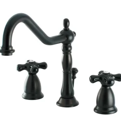 Kingston Brass Heritage Onyx Widespread Lavatory Faucet with Black Porcelain Cross Handle