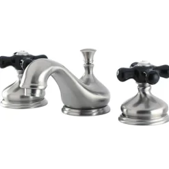 Kingston Brass Heritage Onyx Traditional Widespread Lavatory Faucet with Black Porcelain Cross Handle