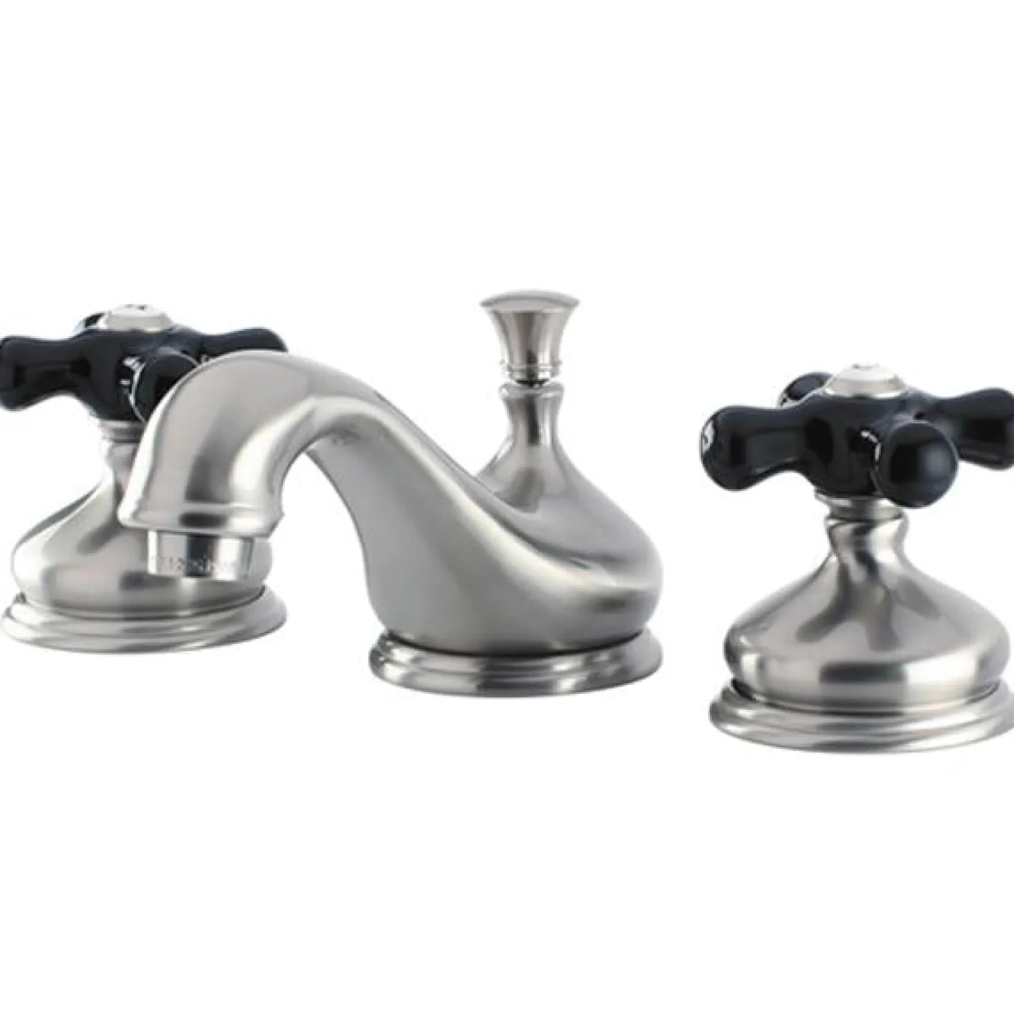 Kingston Brass Heritage Onyx Traditional Widespread Lavatory Faucet with Black Porcelain Cross Handle