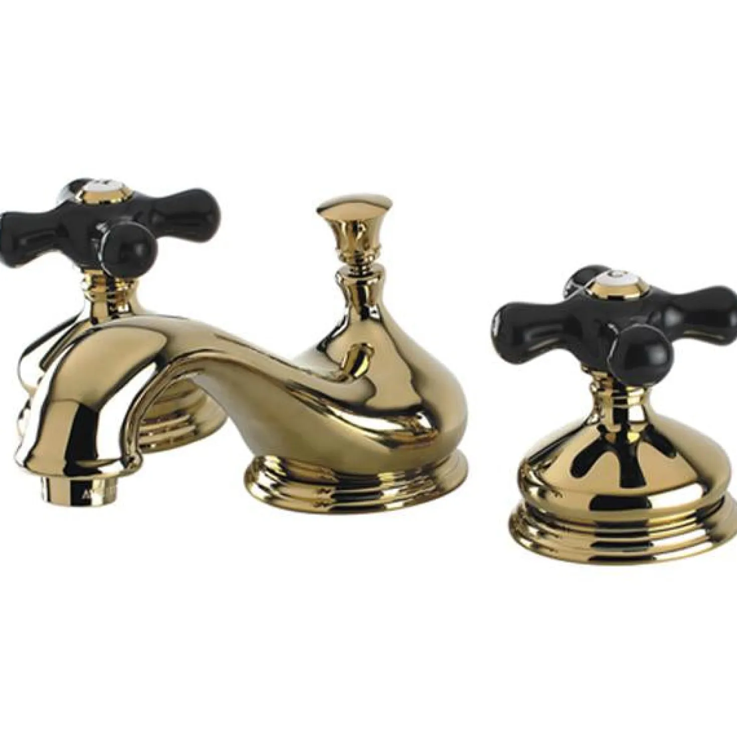 Kingston Brass Heritage Onyx Traditional Widespread Lavatory Faucet with Black Porcelain Cross Handle