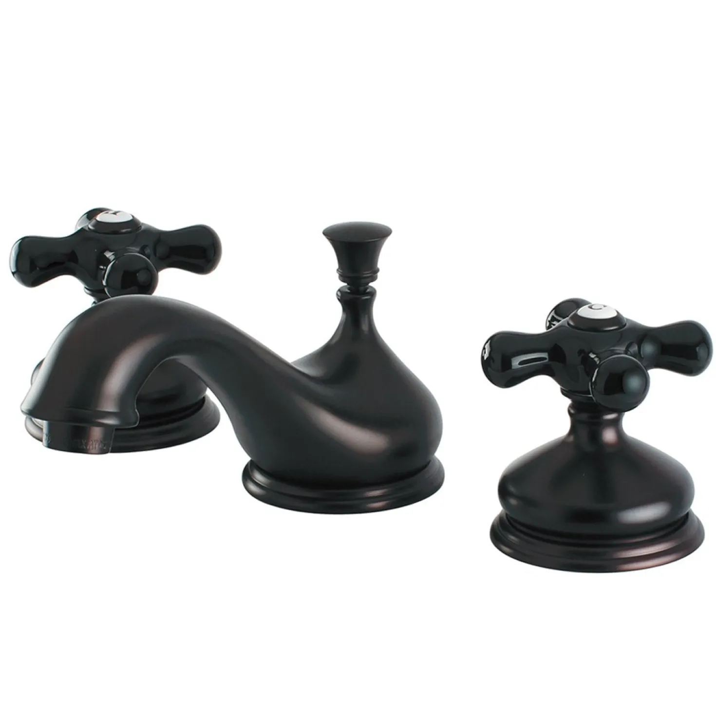 Kingston Brass Heritage Onyx Traditional Widespread Lavatory Faucet with Black Porcelain Cross Handle
