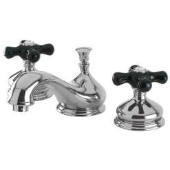 Kingston Brass Heritage Onyx Traditional Widespread Lavatory Faucet with Black Porcelain Cross Handle