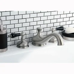 Kingston Brass Heritage Onyx Roman Tub Filler with Black Porcelain Lever Handle