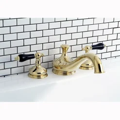 Kingston Brass Heritage Onyx Roman Tub Filler with Black Porcelain Lever Handle