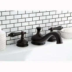 Kingston Brass Heritage Onyx Roman Tub Filler with Black Porcelain Lever Handle