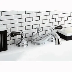 Kingston Brass Heritage Onyx Roman Tub Filler with Black Porcelain Lever Handle