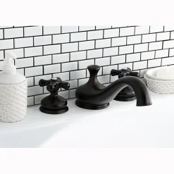 Kingston Brass Heritage Onyx Roman Tub Filler with Black Porcelain Cross Handle
