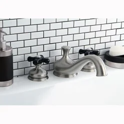 Kingston Brass Heritage Onyx Roman Tub Filler with Black Porcelain Cross Handle