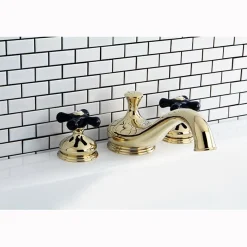 Kingston Brass Heritage Onyx Roman Tub Filler with Black Porcelain Cross Handle