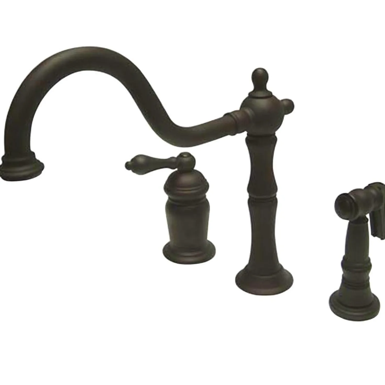 Kingston Brass Heritage Single Handle Deck Mount Widespread Kitchen Faucet with Brass Sprayer