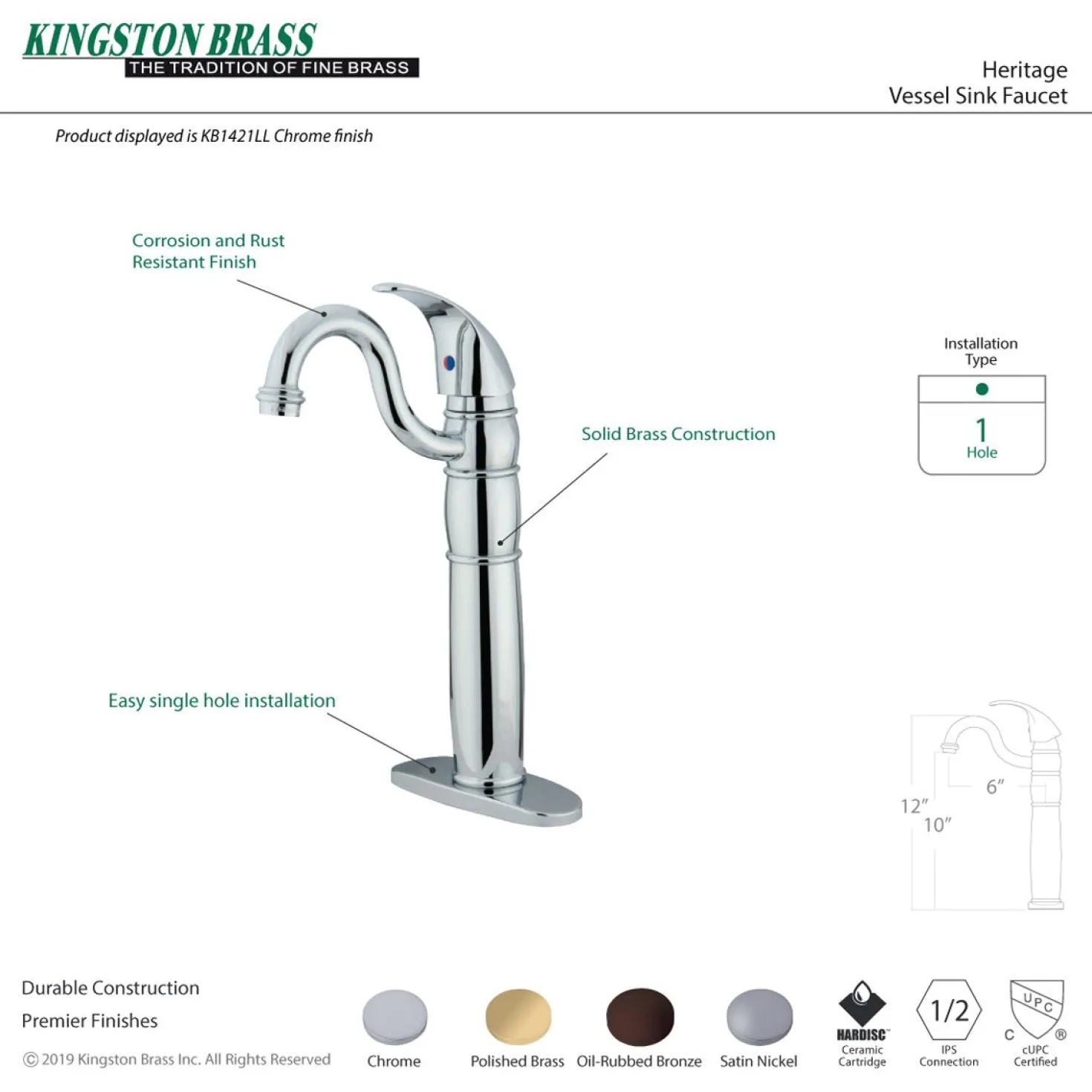 Kingston Brass Heritage Single Handle Vessel Sink Faucet