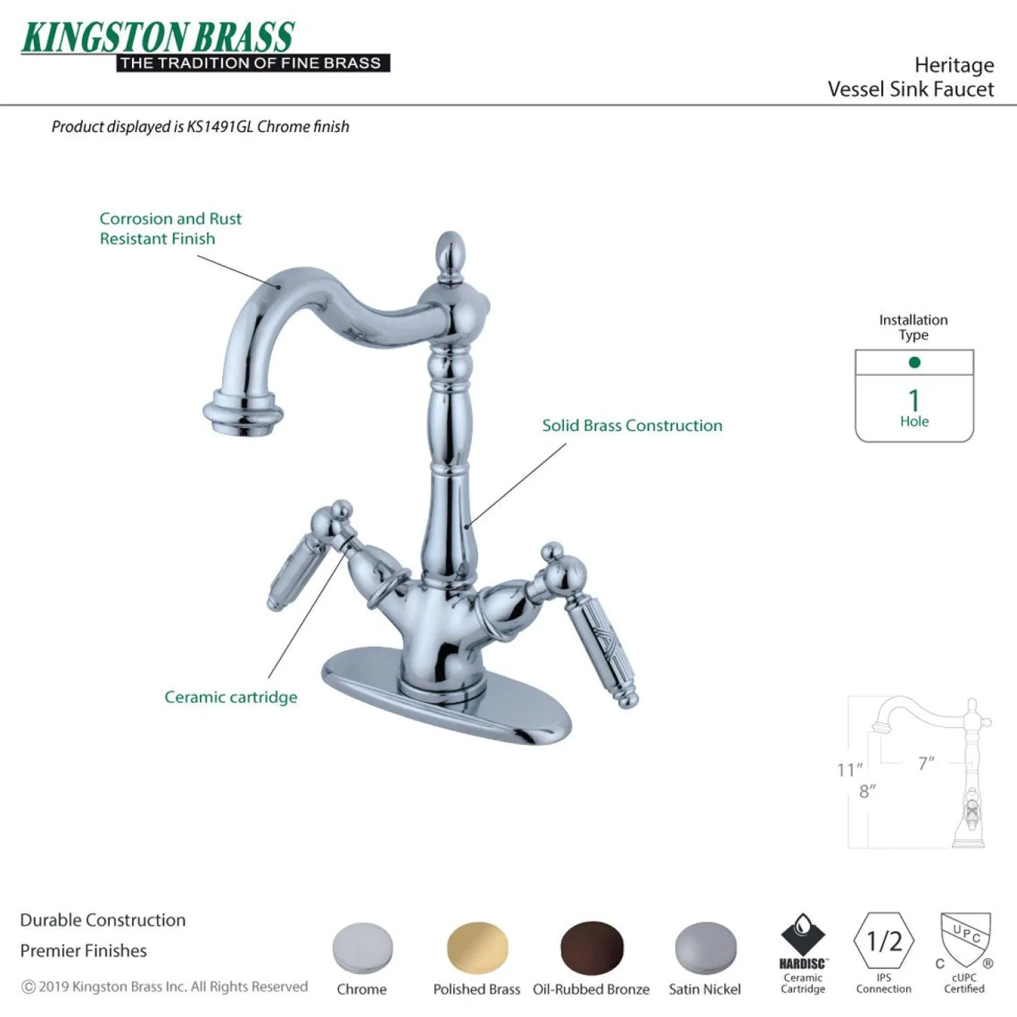 Kingston Brass Heritage Two-Handle Vessel Sink Faucet
