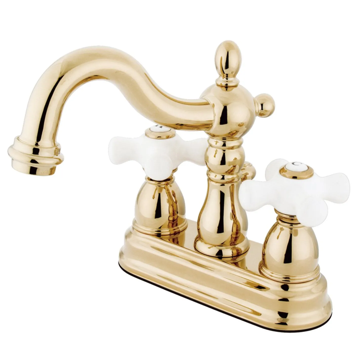 Kingston Brass Heritage Two Handle 4" Centerset Polished Brass Lavatory Faucet with Brass Pop-up