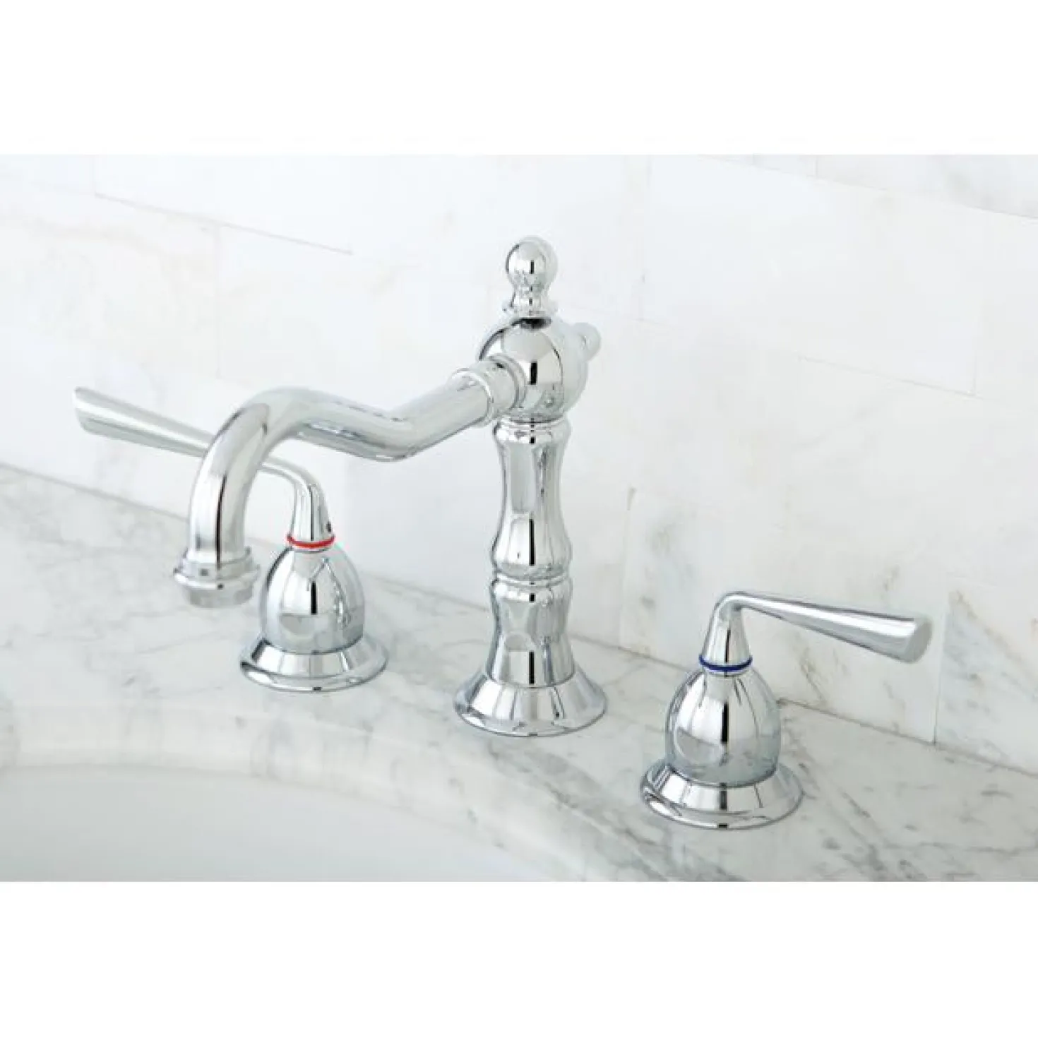 Kingston Brass Heritage Two Handle 8" to 14" Widespread Three Hole Lavatory Faucet with Brass Pop-up