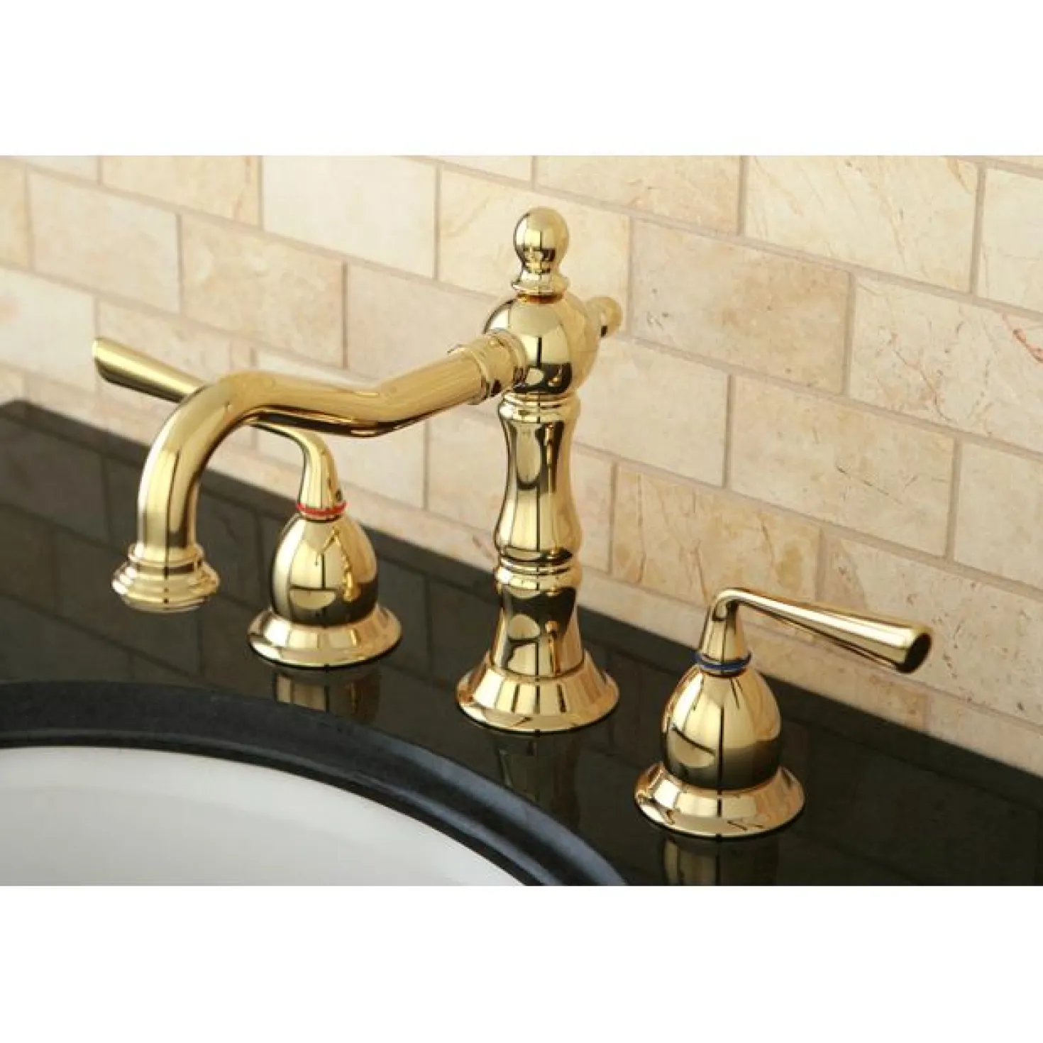 Kingston Brass Heritage Two Handle 8" to 14" Widespread Three Hole Lavatory Faucet with Brass Pop-up