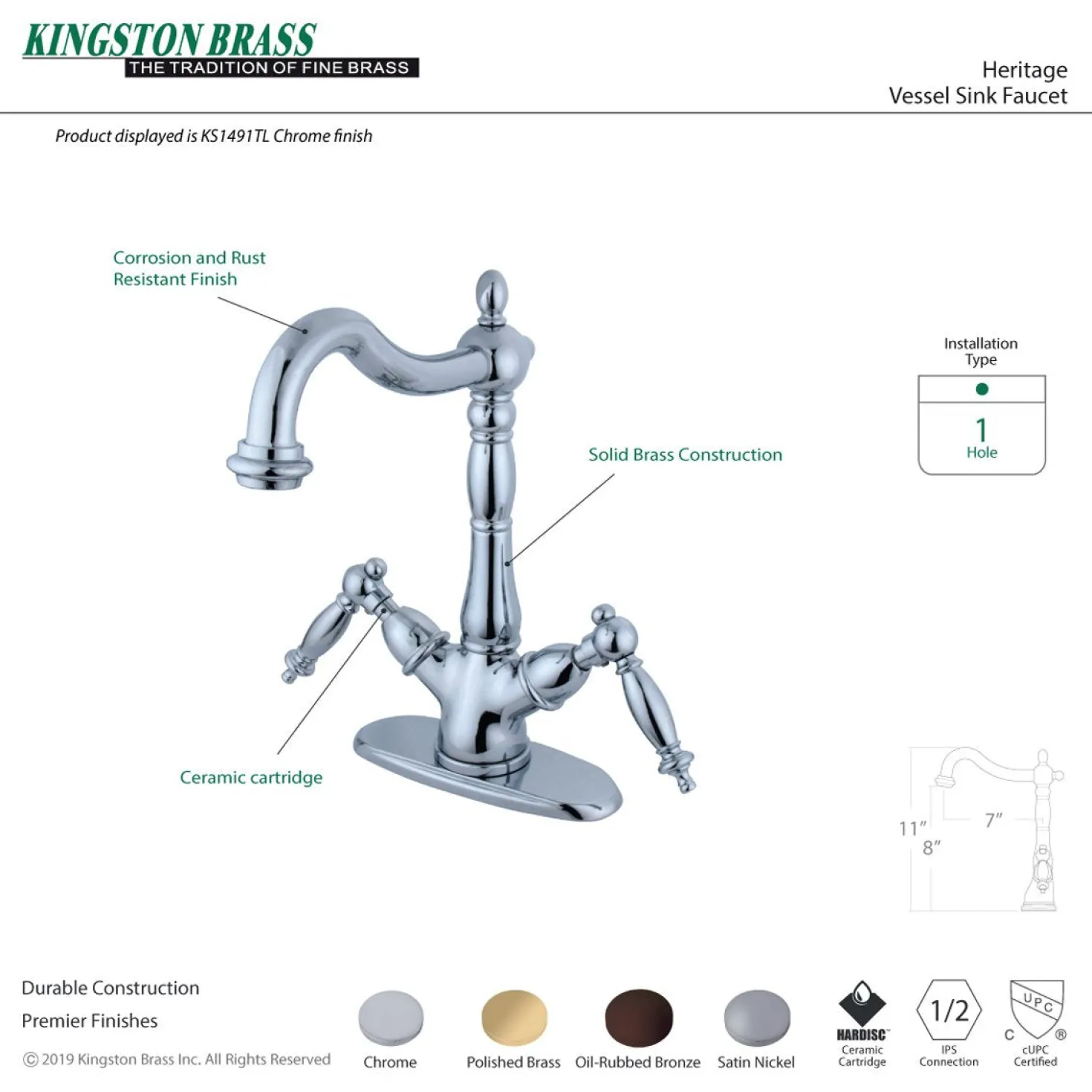 Kingston Brass Heritage Vessel Deck Mount Sink Faucet