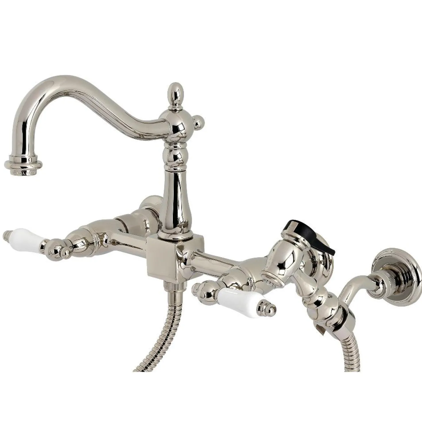 Kingston Brass Heritage Wall Mount 8-Inch Centerset Kitchen Faucet with Brass Sprayer