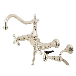 Kingston Brass Heritage 8" Wall Mount Kitchen Faucet with Brass Sprayer
