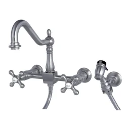 Kingston Brass Heritage 8" Wall Mount Kitchen Faucet with Brass Sprayer