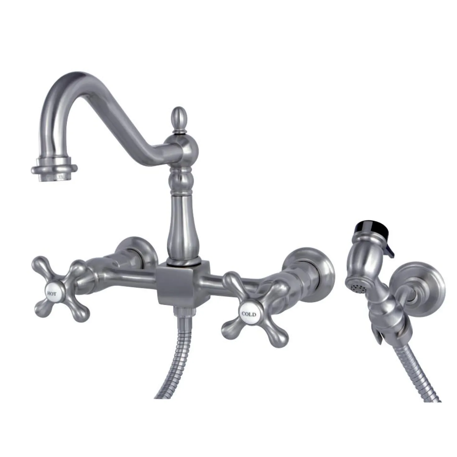 Kingston Brass Heritage 8" Wall Mount Kitchen Faucet with Brass Sprayer