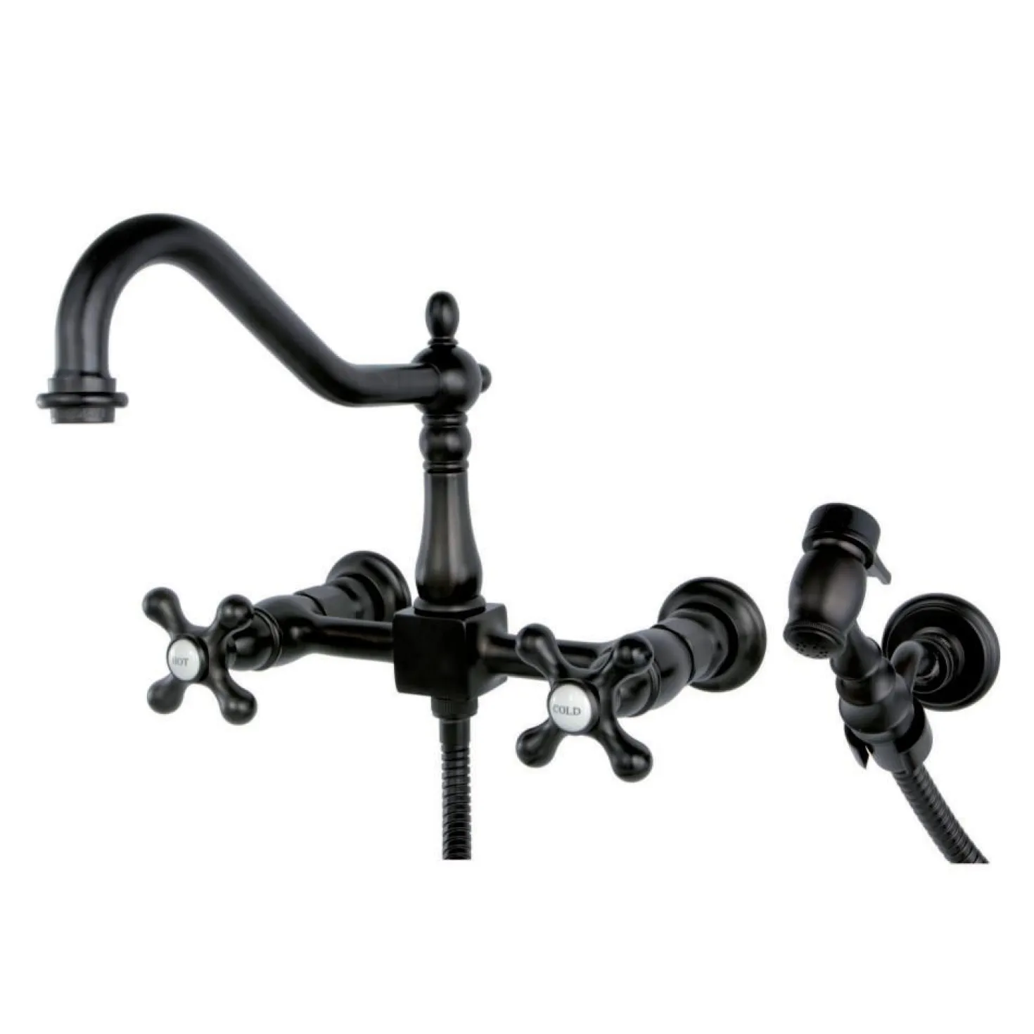 Kingston Brass Heritage 8" Wall Mount Kitchen Faucet with Brass Sprayer
