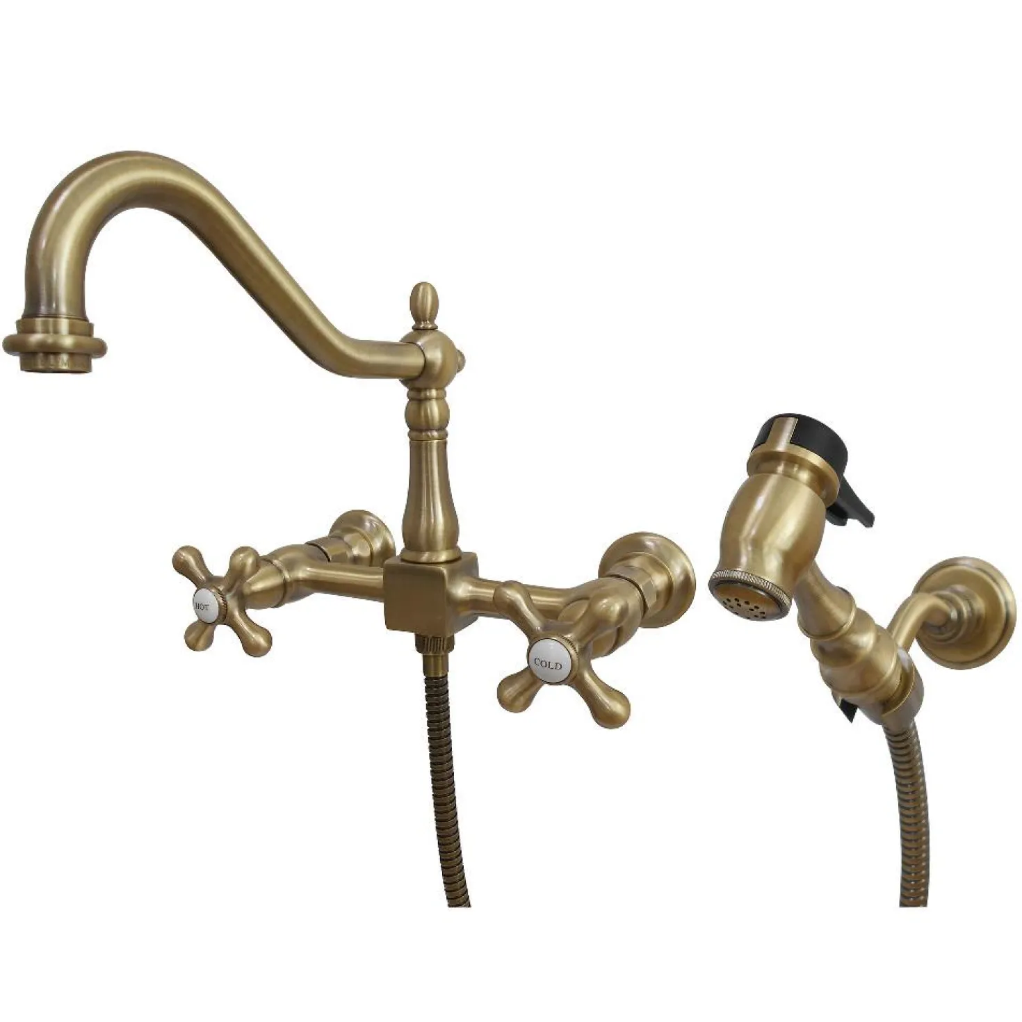 Kingston Brass Heritage 8" Wall Mount Kitchen Faucet with Brass Sprayer