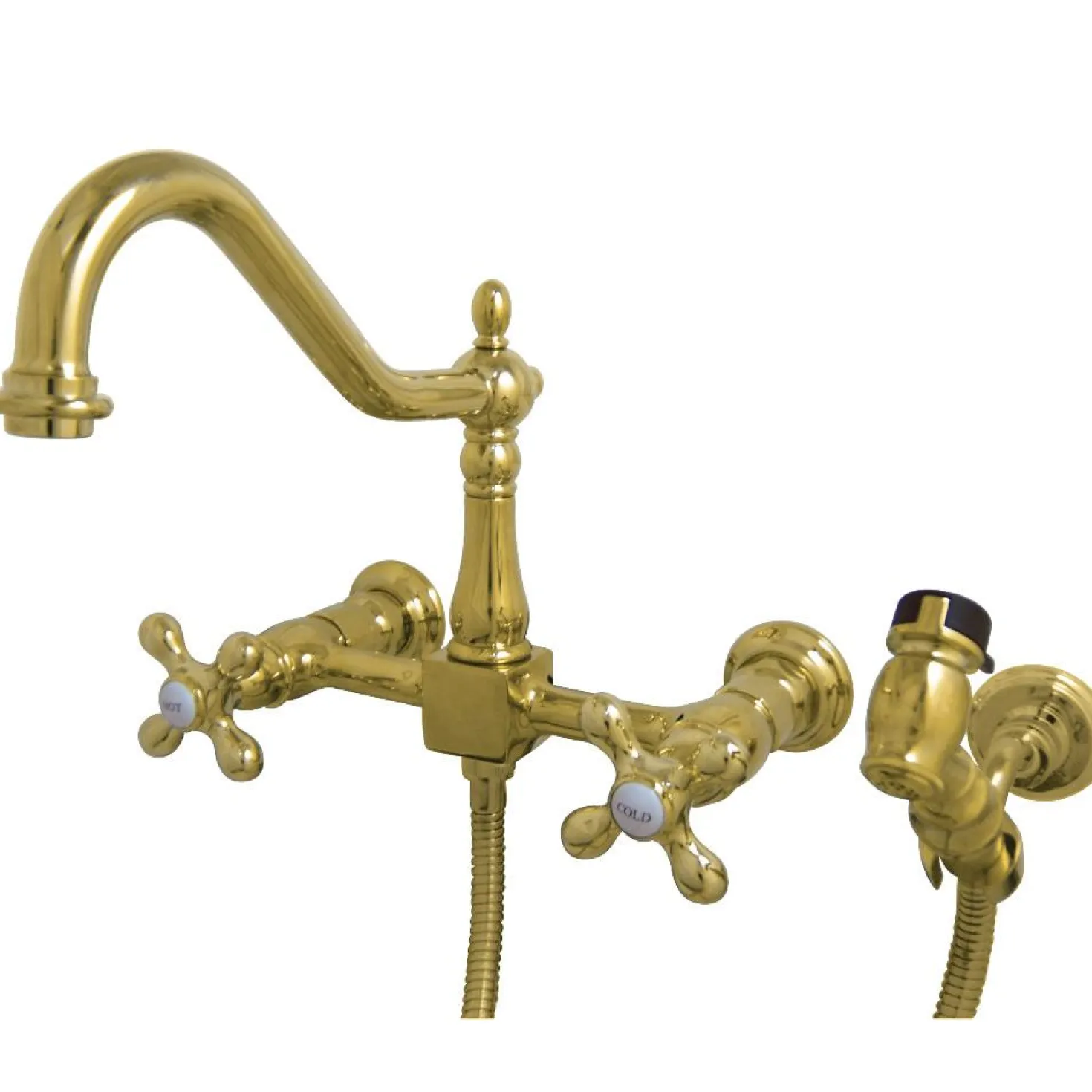 Kingston Brass Heritage 8" Wall Mount Kitchen Faucet with Brass Sprayer