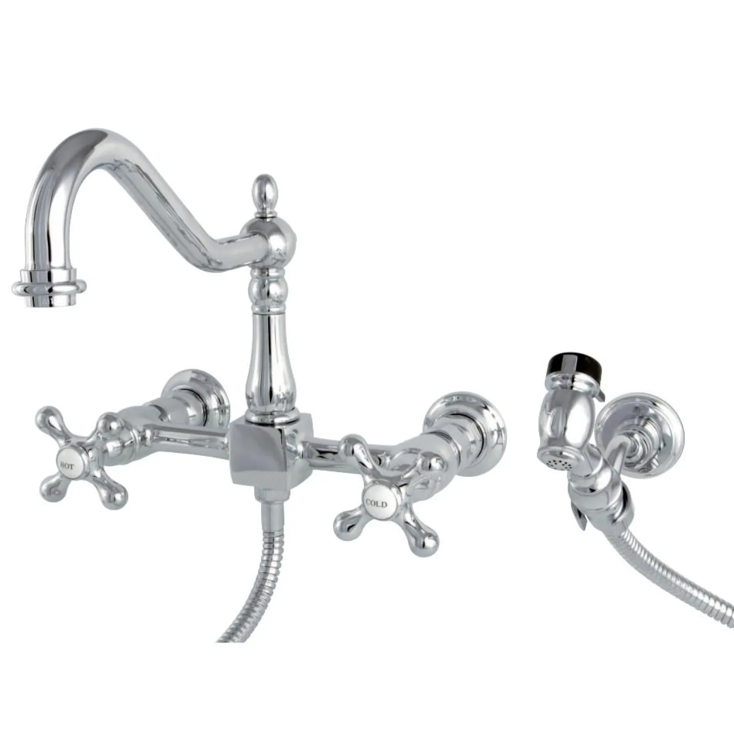 Kingston Brass Heritage 8" Wall Mount Kitchen Faucet with Brass Sprayer