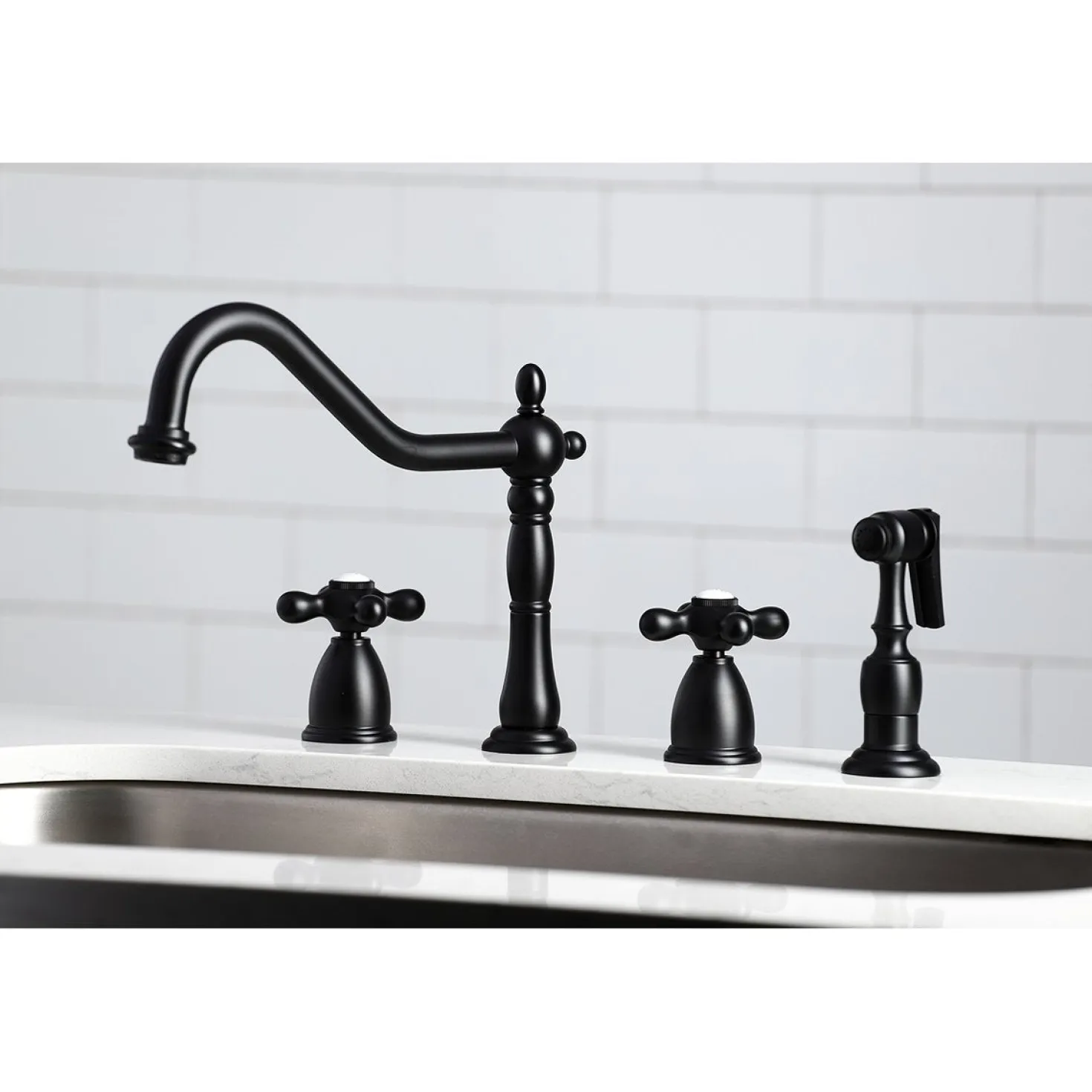 Kingston Brass Heritage Widespread Kitchen Faucet with Brass Sprayer