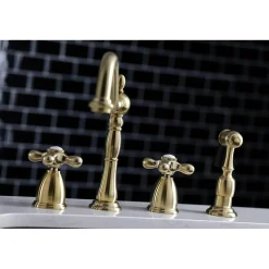 Kingston Brass Heritage Widespread Kitchen Faucet with Brass Sprayer
