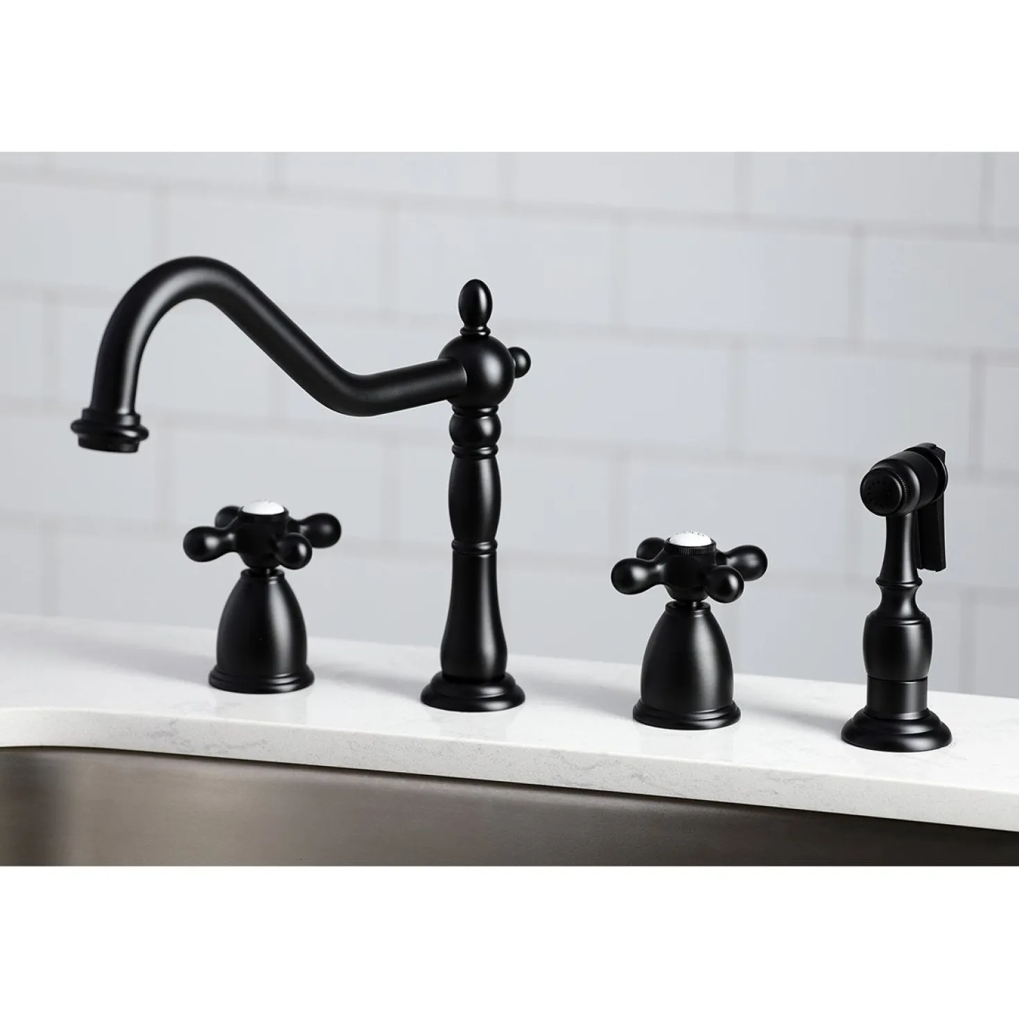 Kingston Brass Heritage Widespread Kitchen Faucet with Brass Sprayer