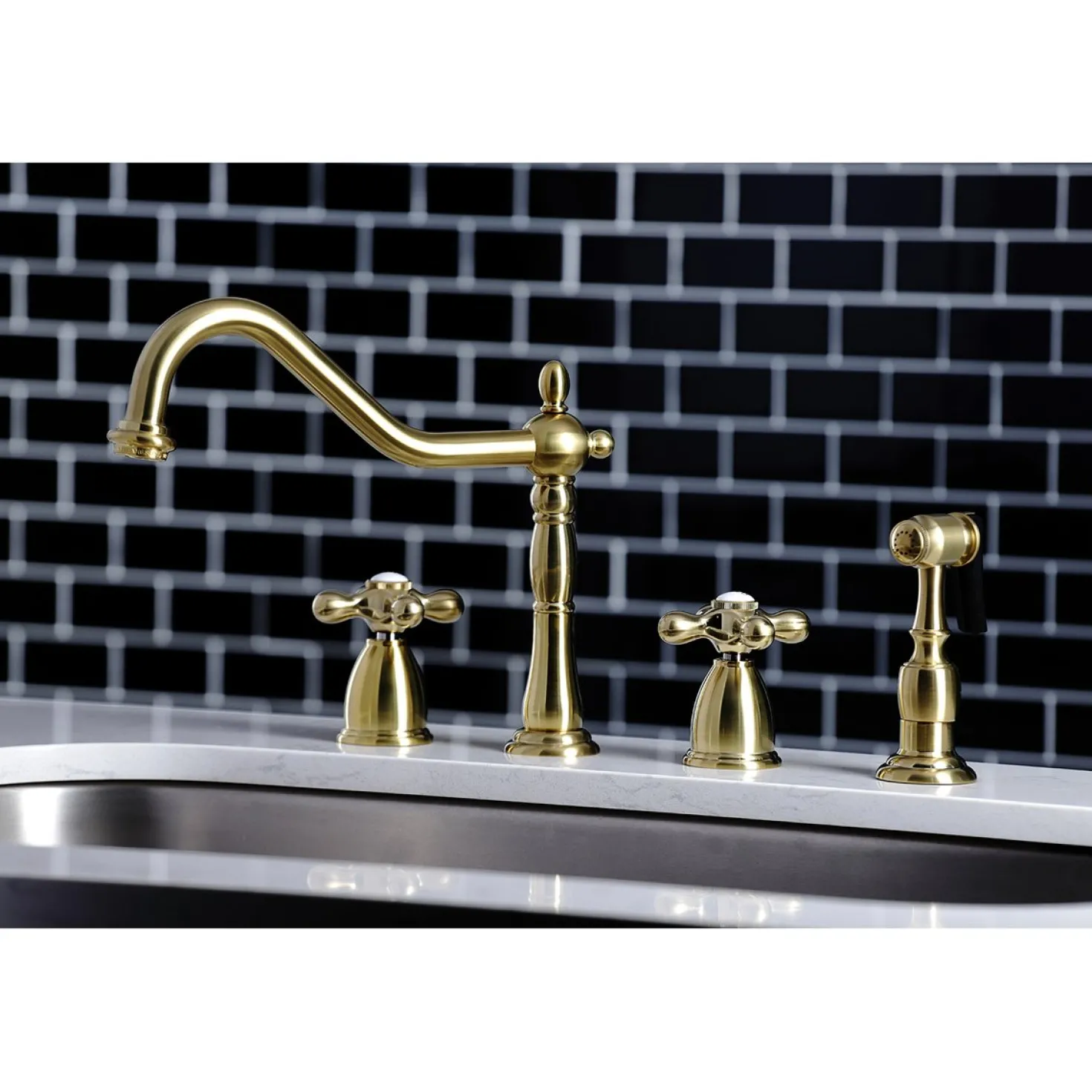 Kingston Brass Heritage Widespread Kitchen Faucet with Brass Sprayer