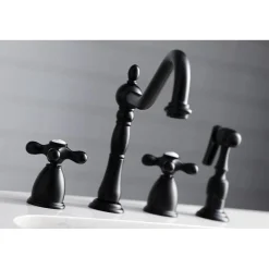 Kingston Brass Heritage Widespread Kitchen Faucet with Brass Sprayer