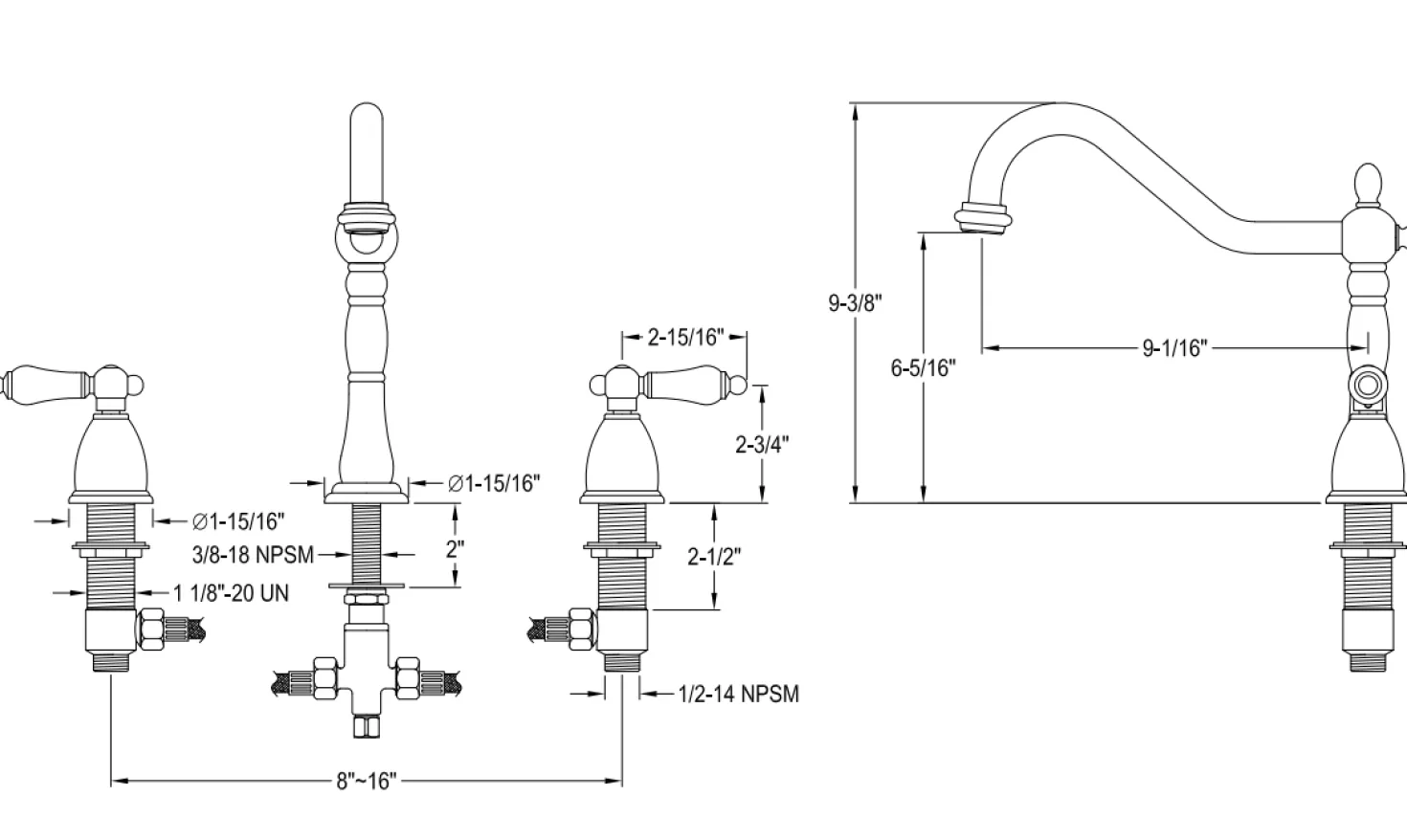 Kingston Brass Heritage Widespread 3-Hole Kitchen Faucet